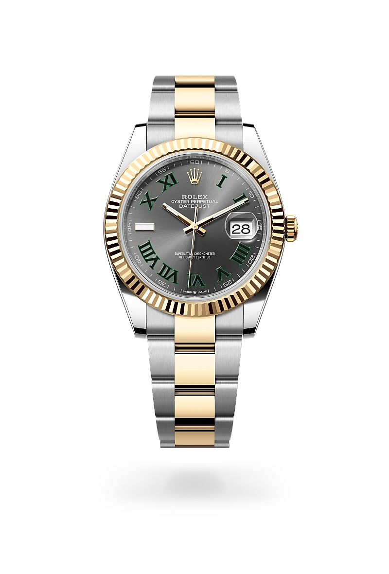 Rolex Datejust 41 in 黃金鋼（蠔式鋼與黃金的組合） with 石板灰色 dial, 三角坑紋 bezel, and 蠔式（Oyster），三格實心鏈節 bracelet