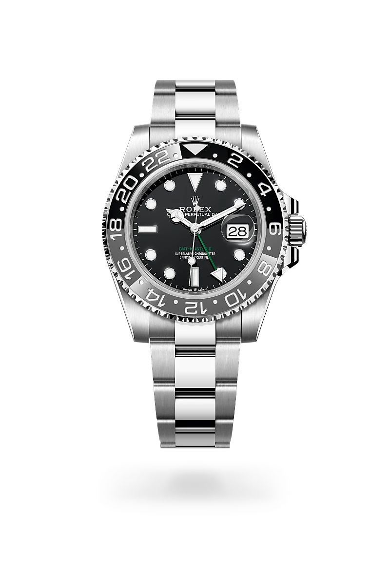 Rolex GMT-Master II in 蠔式鋼 with 黑色 dial, 雙向旋轉24小時刻度外圈；灰黑雙色Cerachrom陶質字圈，設鑄模數字及刻度 bezel, and 蠔式（Oyster），三格實心鏈節 bracelet