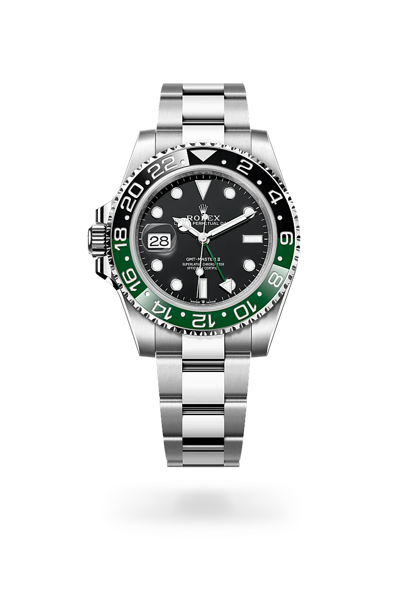 Rolex GMT-Master II in 蠔式鋼 with 黑色 dial, 雙向旋轉24小時刻度外圈；綠黑雙色Cerachrom陶質字圈，設鑄模數字及刻度 bezel, and 蠔式（Oyster），三格實心鏈節 bracelet