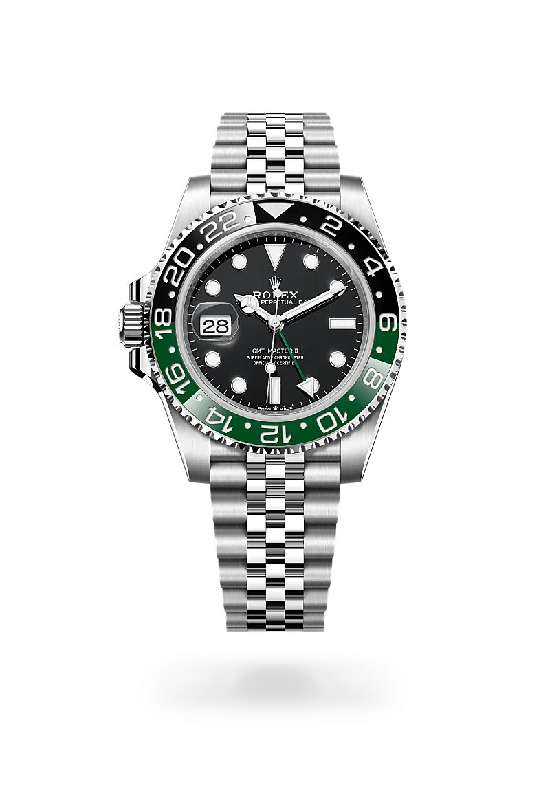 Rolex GMT-Master II in 蠔式鋼 with 黑色 dial, 雙向旋轉24小時刻度外圈；綠黑雙色Cerachrom陶質字圈，設鑄模數字及刻度 bezel, and 紀念型（Jubilee），五格鏈節 bracelet