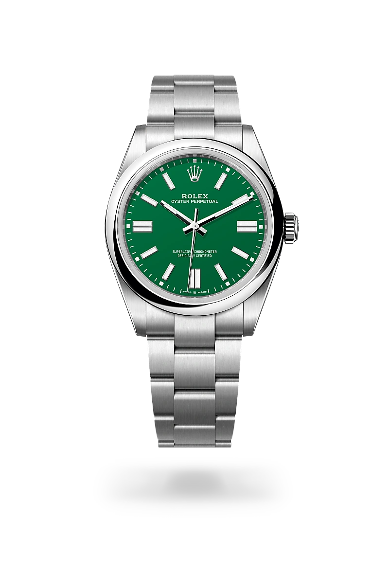 Rolex Oyster Perpetual 41 in Oystersteel with Green dial, Domed bezel, and Oyster, three-piece solid links bracelet