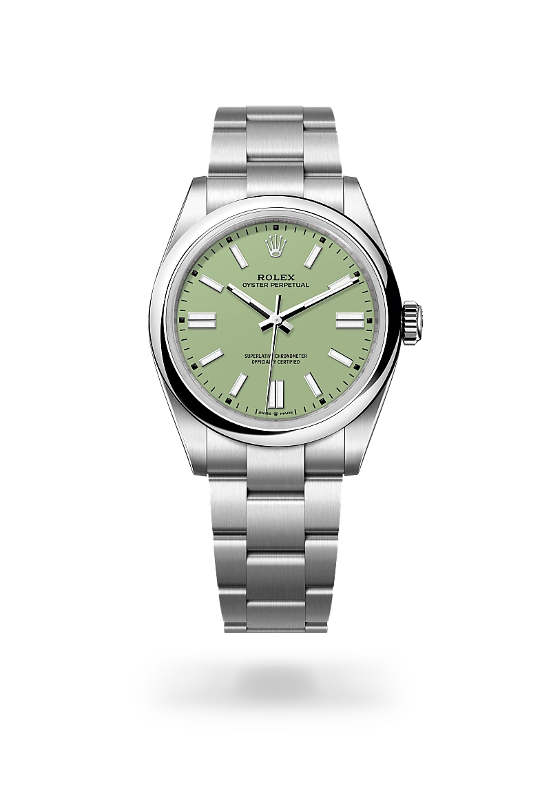 Rolex Oyster Perpetual 41 in Oystersteel with Pistachio dial, Domed bezel, and Oyster, three-piece solid links bracelet