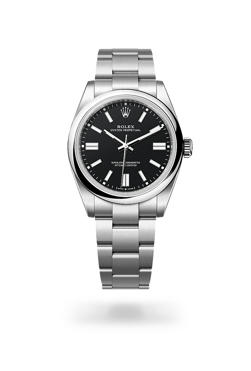 Rolex Oyster Perpetual 41 in Oystersteel with Black dial, Domed bezel, and Oyster, three-piece solid links bracelet