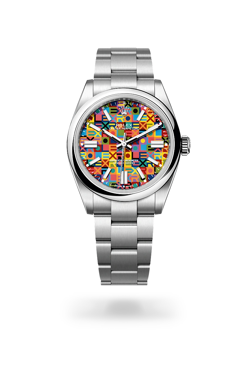 Rolex Oyster Perpetual 41 in Oystersteel with Multicoloured, Jubilee motif dial, Domed bezel, and Oyster, three-piece solid links bracelet