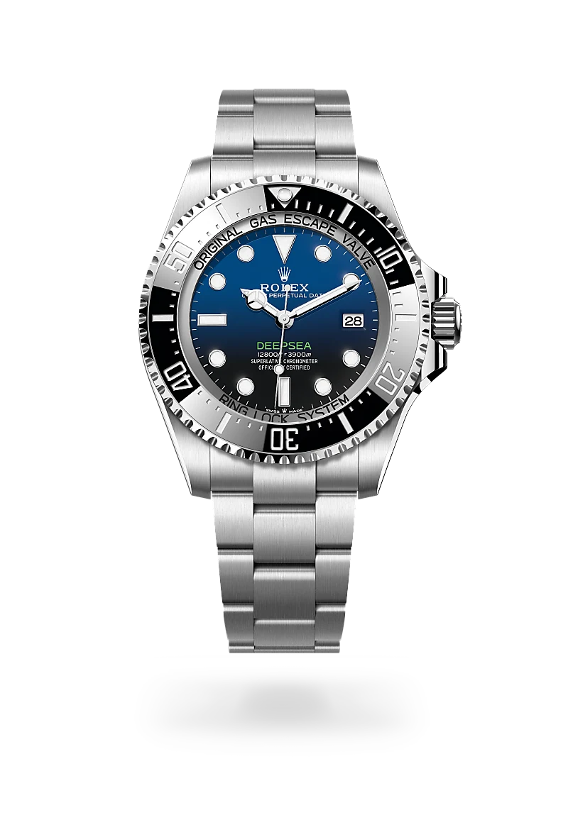 Rolex Rolex Deepsea in 蠔式鋼 with D-blue色 dial, 單向旋轉60分鐘刻度外圈，配防刮損黑色Cerachrom陶質字圈，鍍鉑金數字及刻度 bezel, and 蠔式（Oyster），三格實心鏈節 bracelet