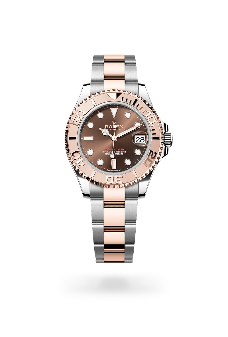 Rolex Yacht-Master 37 in 永恒玫瑰金鋼（蠔式鋼與永恒玫瑰金的組合） with 巧克力色 dial, 永恒玫瑰金雙向旋轉60分鐘刻度配立體數字 bezel, and 蠔式（Oyster），三格實心鏈節 bracelet