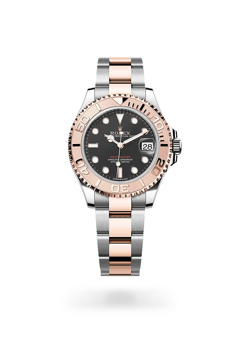 Rolex Yacht-Master 37 in 永恒玫瑰金鋼（蠔式鋼與永恒玫瑰金的組合） with 醇黑色 dial, 永恒玫瑰金雙向旋轉60分鐘刻度配立體數字 bezel, and 蠔式（Oyster），三格實心鏈節 bracelet