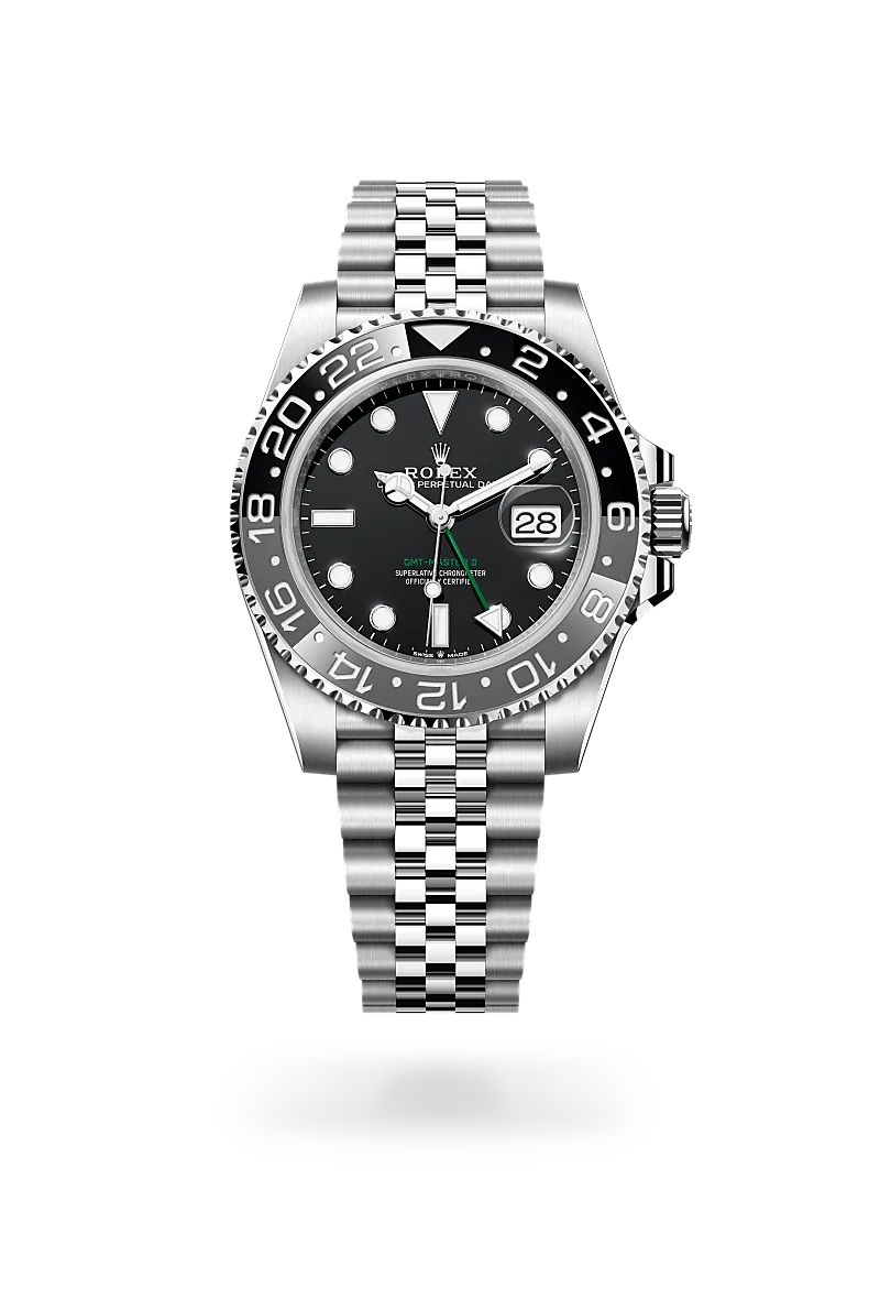 Rolex GMT-Master II in 蠔式鋼 with 黑色 dial, 雙向旋轉24小時刻度外圈；灰黑雙色Cerachrom陶質字圈，設鑄模數字及刻度 bezel, and 紀念型（Jubilee），五格鏈節 bracelet